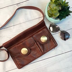 Shih Brown Leather Adjustable Belt Bag  2 pockets